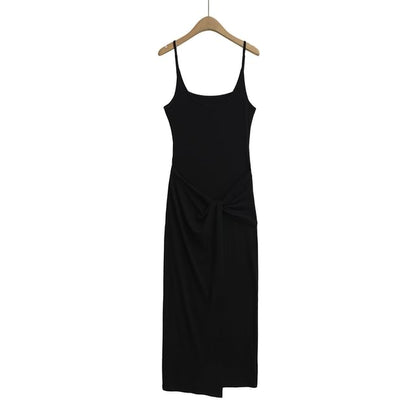 Knot Front Scoop Neck Spaghetti Strap Sheath Maxi Dress