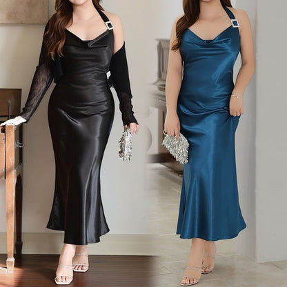 Plus-Size V-Neck Spaghetti Strap Bodycon Maxi Dress