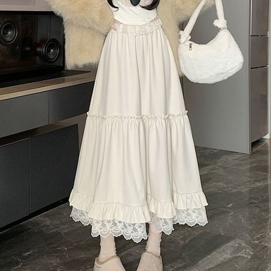 High-Rise Minimalist Frill Midi Flared Skirt