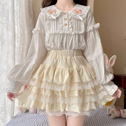 High-Rise Minimalist Lace Edge Mini Layered Skirt