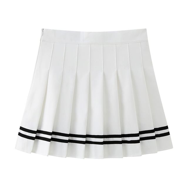 Elevated Waistband Striped Mini Pleat Skirt