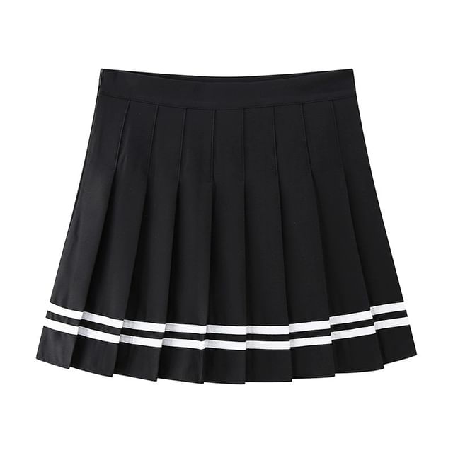 Elevated Waistband Striped Mini Pleat Skirt