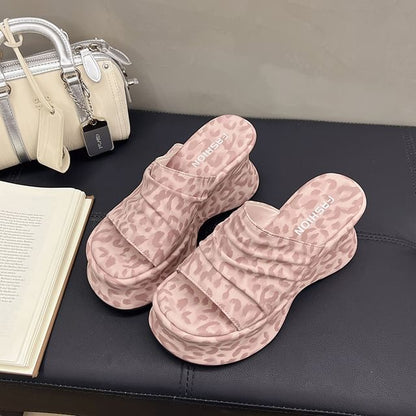 Platform Wedge Leopard Print Slide Sandals