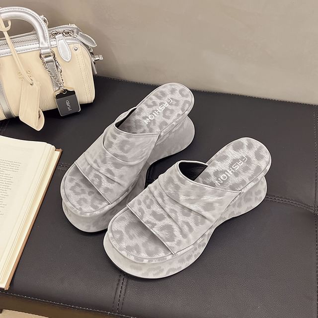 Platform Wedge Leopard Print Slide Sandals