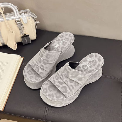 Platform Wedge Leopard Print Slide Sandals