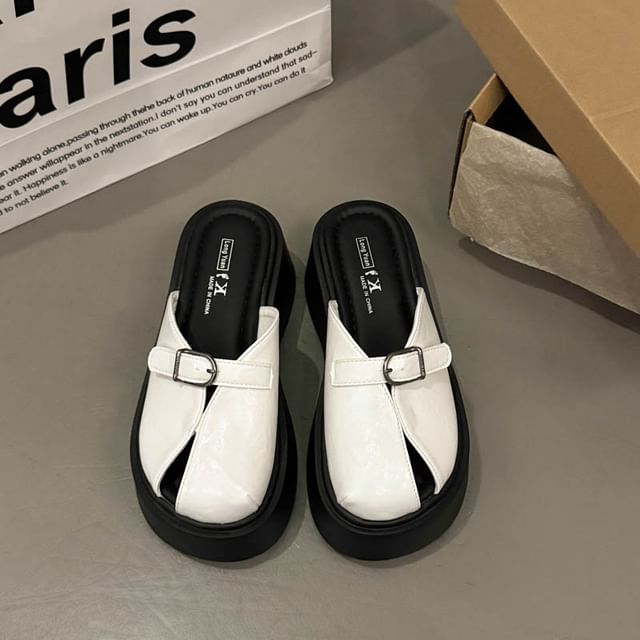Platform Cutout Buckled Mules