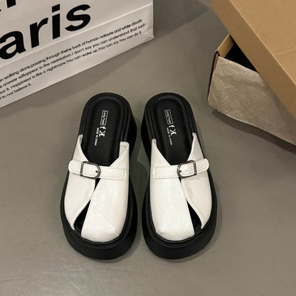 Platform Cutout Buckled Mules