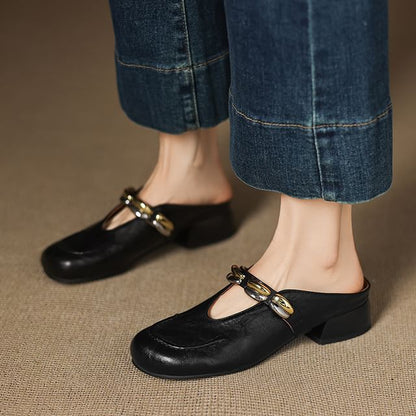 Faux Leather Metal Detail Mules
