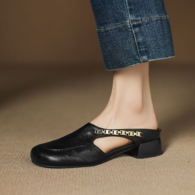 Faux Leather Chain Detail Mules