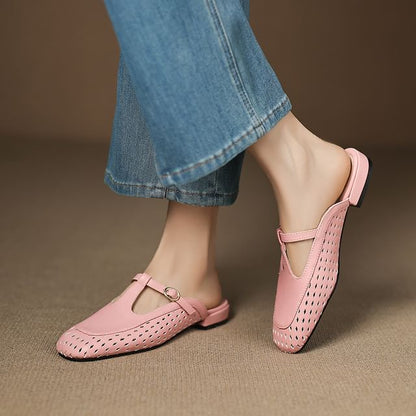 Faux Leather Eyelet Mules