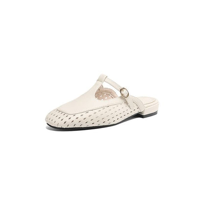 Faux Leather Eyelet Mules