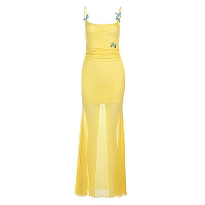 Sheer Spaghetti Strap Bodycon Maxi Dress