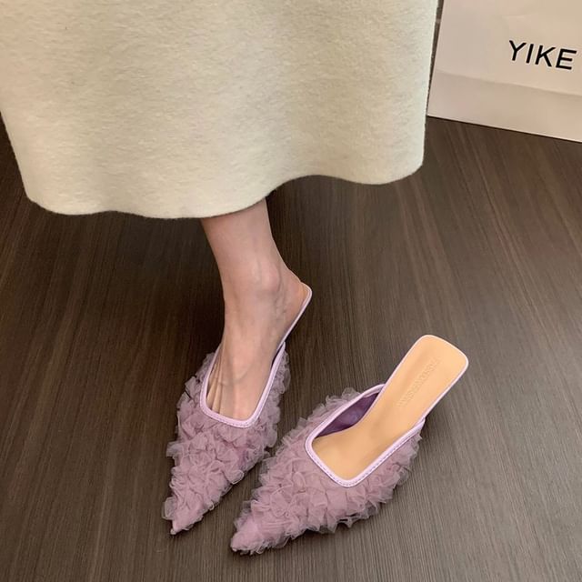 Kitten Heel Pointed Toe Mesh Mules