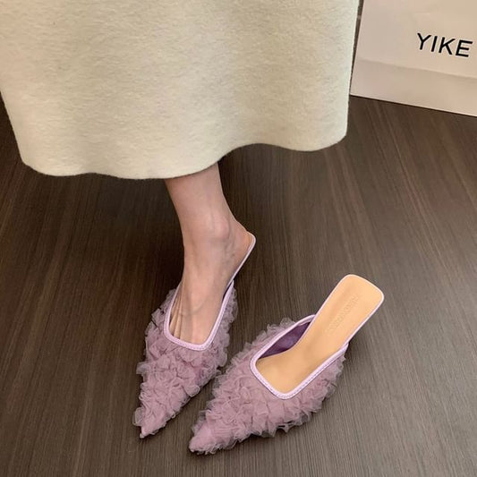 Kitten Heel Pointed Toe Mesh Mules