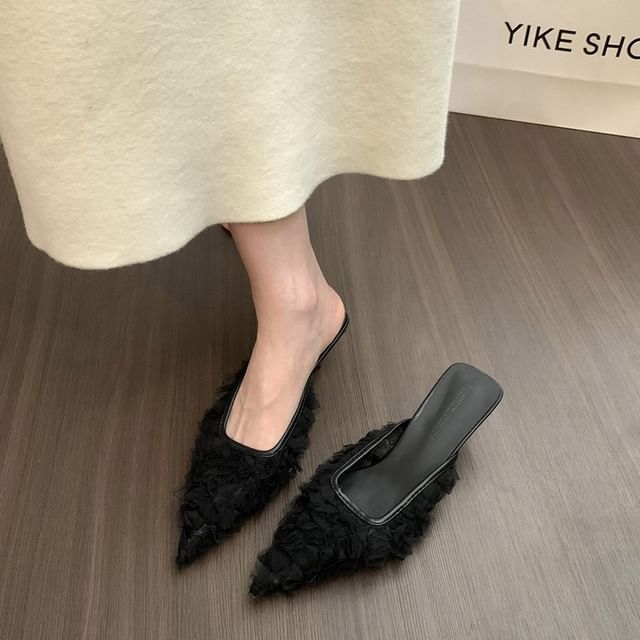 Kitten Heel Pointed Toe Mesh Mules