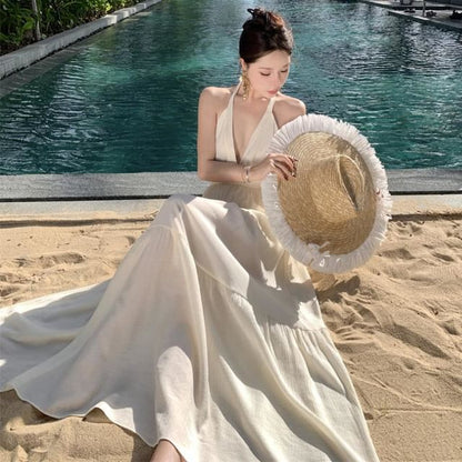 V-Neck Halter A-Line Maxi Dress