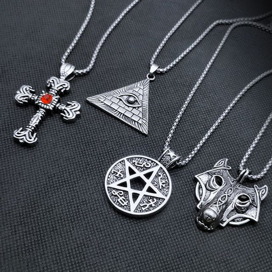 Embossed Pendant Alloy Round Box Chain Necklace (Various Designs)