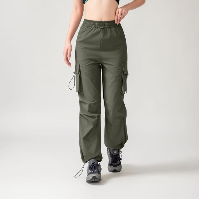 High Rise Plain Cargo Straight Leg Sweatpants