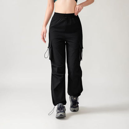 High Rise Plain Cargo Straight Leg Sweatpants