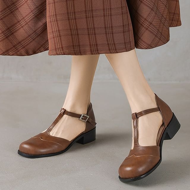 T-Strap Low Heel Sandals