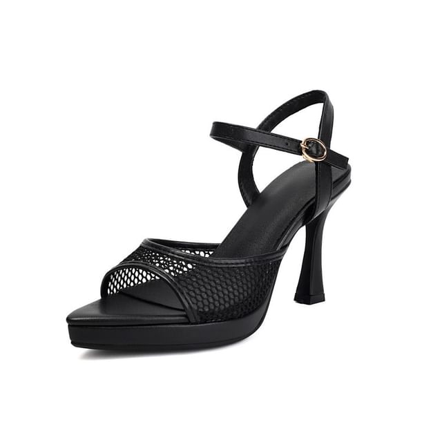 Mesh Panel High Heel Sandals
