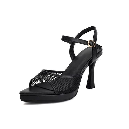 Mesh Panel High Heel Sandals