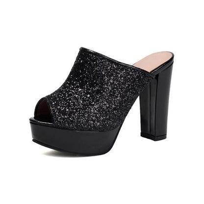 Peep Toe Platform Chunky Heel Slide Sandals