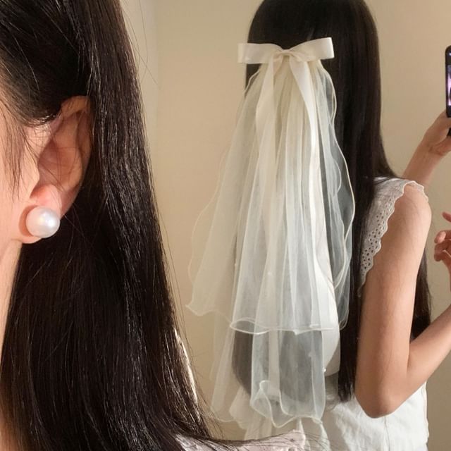 Clip Bow Hair Veil Mesh
