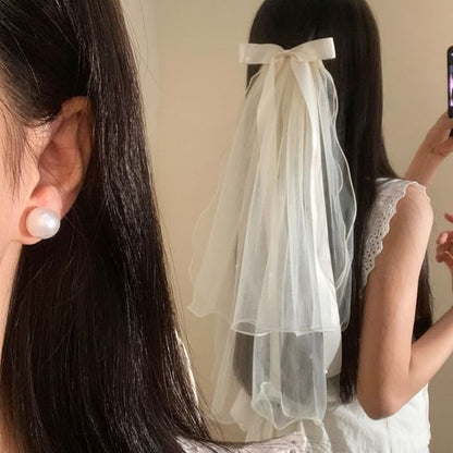 Clip Bow Hair Veil Mesh