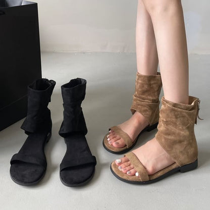 Faux Leather Cutout Short Boots