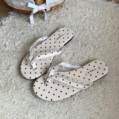 Lace Trim Dotted Flip Flops