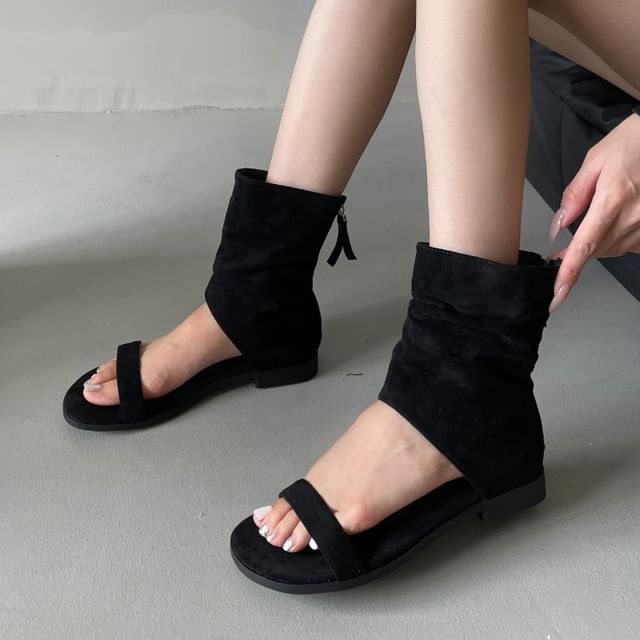 Faux Leather Cutout Short Boots