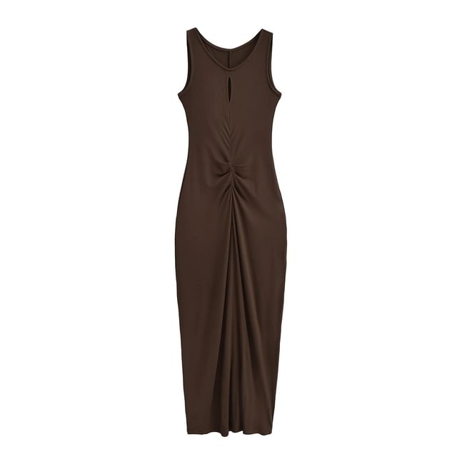 Twisted Crewneck Sleeveless Sheath Maxi Dress