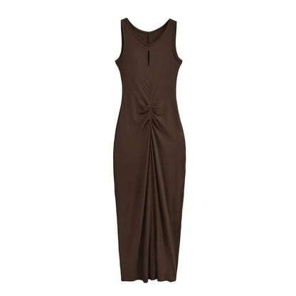 Twisted Crewneck Sleeveless Sheath Maxi Dress