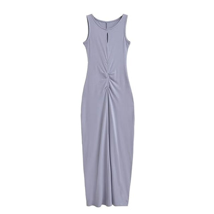 Twisted Crewneck Sleeveless Sheath Maxi Dress