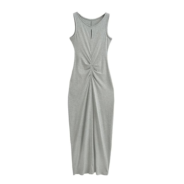 Twisted Crewneck Sleeveless Sheath Maxi Dress