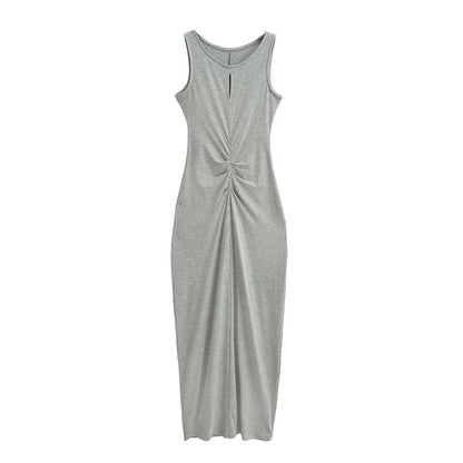Twisted Crewneck Sleeveless Sheath Maxi Dress