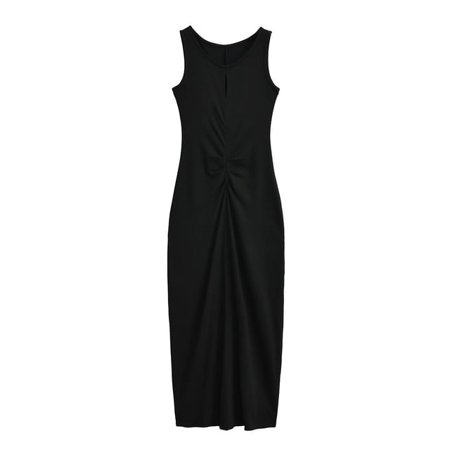 Twisted Crewneck Sleeveless Sheath Maxi Dress