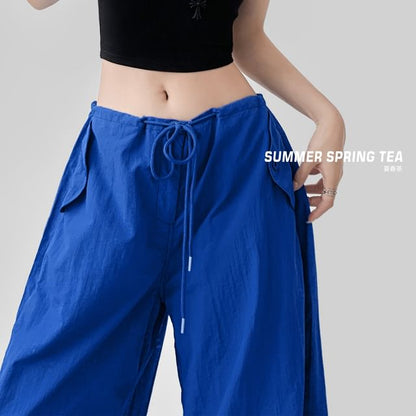 Drawstring Waist Plain Wide Leg Cargo Pants (Various Designs)