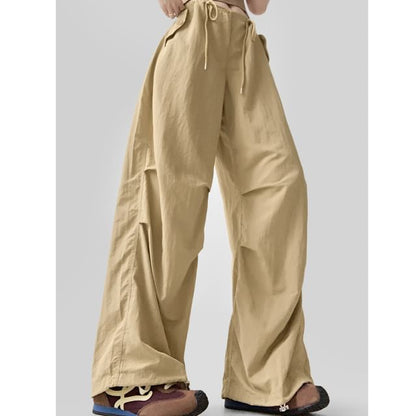 Drawstring Waist Plain Wide Leg Cargo Pants (Various Designs)