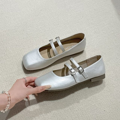 Square Toe Metallic Mary Jane Flats