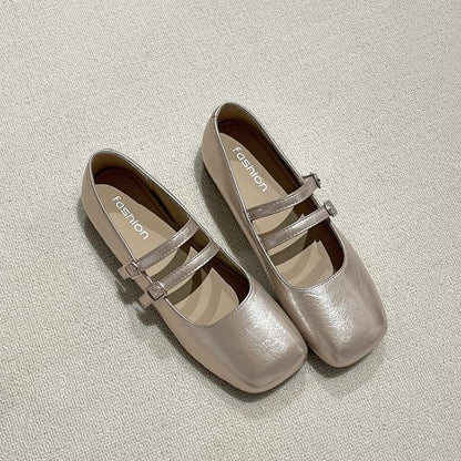Square Toe Metallic Mary Jane Flats