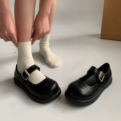 Faux Leather Plain Mary Jane Shoes