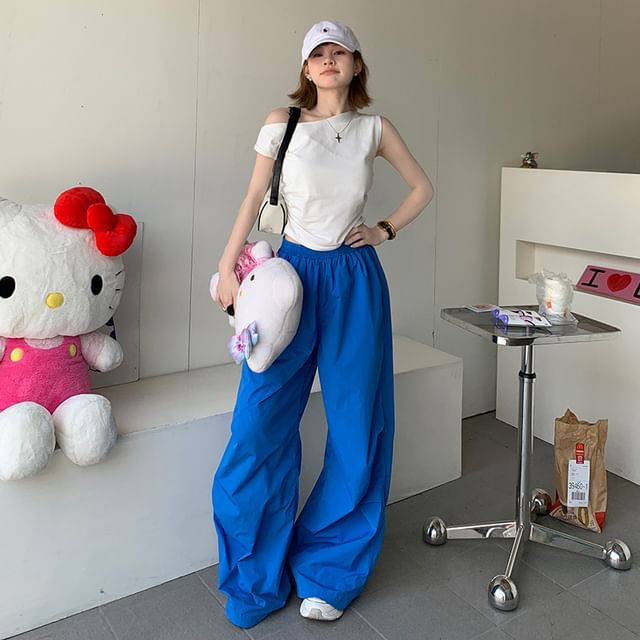 Elastic Waist Plain Baggy Cargo Pants (Various Designs)