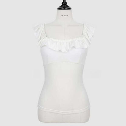 Ruffle-Hem Square-Neck Sleeveless Plain Crop Blouse