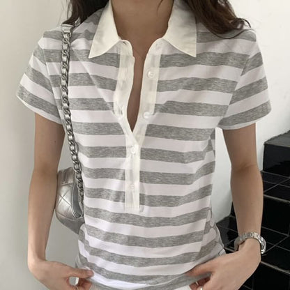 Striped Short-Sleeved Polo Shirt