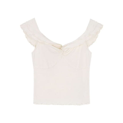 Twisted V-Neck Short-Sleeved Plain Crop Blouse