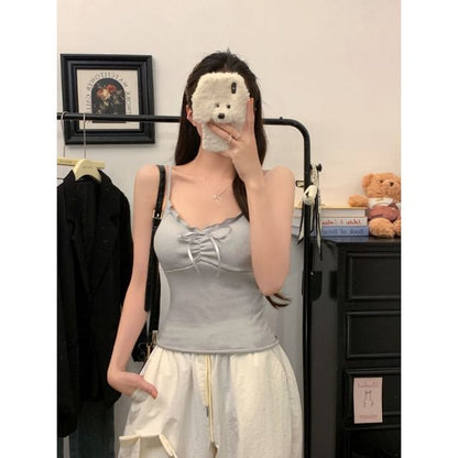 Frilled Plain Cropped Camisole Blouse
