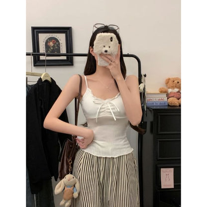 Frilled Plain Cropped Camisole Blouse