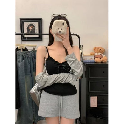 Frilled Plain Cropped Camisole Blouse